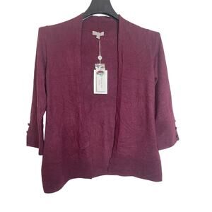 Evolution Womens Pullover Open Front Cardigan Sweater 3/4 Sleeve Size S Burgundy